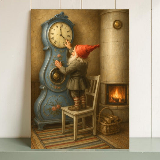 Tomte som ställer klockan