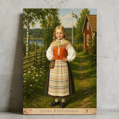 Flicka från Stora Kopparberg – Svensk folkdräkt från Dalarna (40×28 cm)