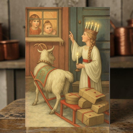 Sankta Lucia med julbocken – nostalgisk svensk julkonst
